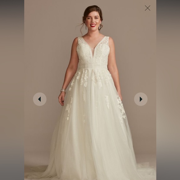 Oleg Cassini Dresses & Skirts - Oleg Cassini Ivory Embroidered V- Neck Wedding Dress with Sparkling Tulle Skirt